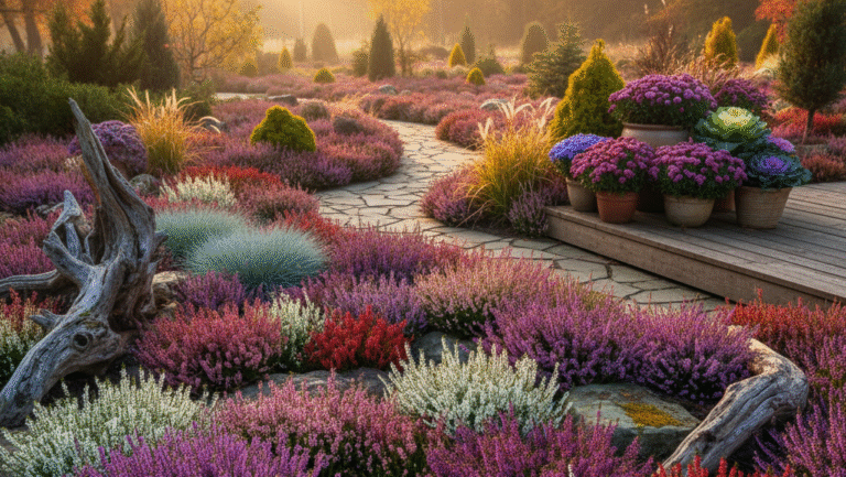 Obraz pokazujący malowniczy, jesienny ogród